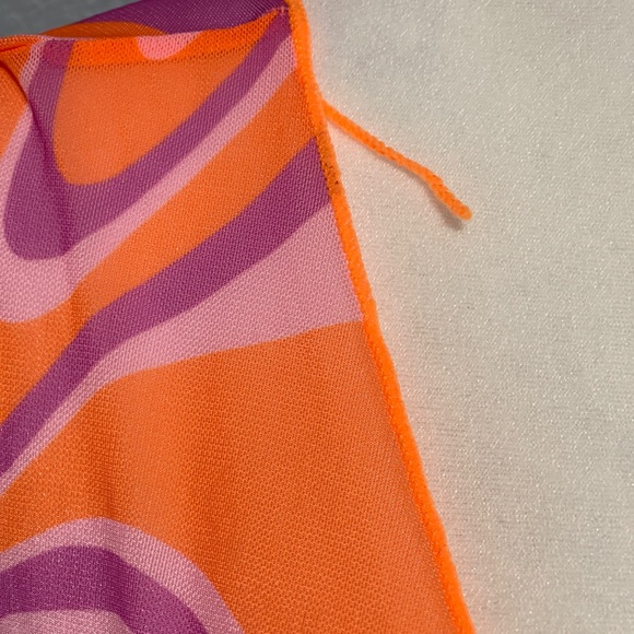 Body Glove Beach Cover Up Dress Orange Pink Psychedelic Pom Pom Trim Mod Large - Picture 4 of 7